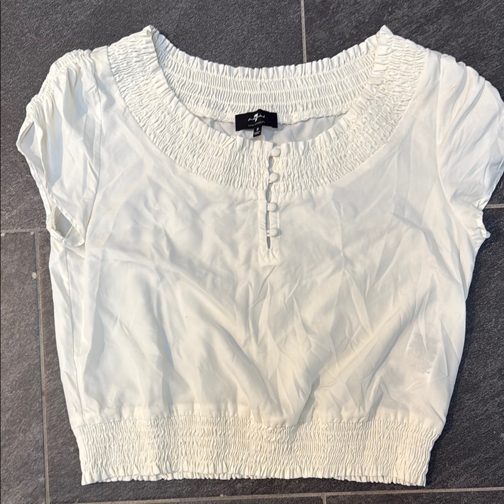 7 For All Mankind White Smocked Women's Top